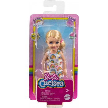 Mattel Τσελσι και Φιλες Barbie Chelsea Doll blonde Wearing Rainbow-print Dress and Yellow Shoes DWJ33 / HGT02 194735056903