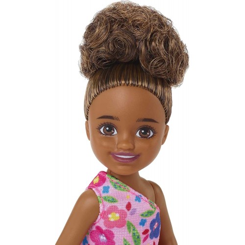 Mattel Τσελσι και Φιλες Barbie Chelsea Brunette Curly Hair One-Shoulder Flower-Print Dress And Pink Shoes DWJ33 / HGT07 19473505
