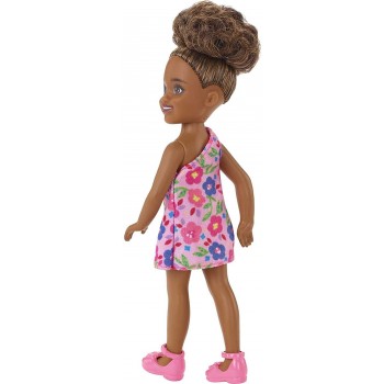 Mattel Τσελσι και Φιλες Barbie Chelsea Brunette Curly Hair One-Shoulder Flower-Print Dress And Pink Shoes DWJ33 / HGT07 19473505