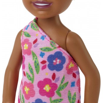 Mattel Τσελσι και Φιλες Barbie Chelsea Brunette Curly Hair One-Shoulder Flower-Print Dress And Pink Shoes DWJ33 / HGT07 19473505