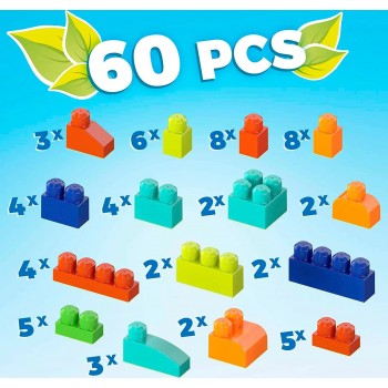 MEGA Build n Play Bag Building Set, 60 big building blocks made from plant-based plastics GVX10 887961934564
