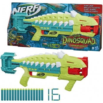 Hasbro Nerf Dinosquad Armorstrike Dart Blaster, 8-dart Rotating Drum, Drop Grip, 16 Elite Darts, Anklyosaurus Dinosaur F5855 501