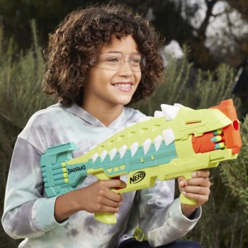 Hasbro Nerf Dinosquad Armorstrike Dart Blaster, 8-dart Rotating Drum, Drop Grip, 16 Elite Darts, Anklyosaurus F5855 501099415511