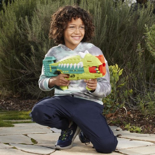 Hasbro Nerf Dinosquad Armorstrike Dart Blaster, 8-dart Rotating Drum, Drop Grip, 16 Elite Darts, Anklyosaurus F5855 501099415511