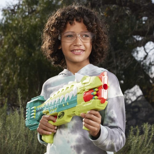 Hasbro Nerf Dinosquad Armorstrike Dart Blaster, 8-dart Rotating Drum, Drop Grip, 16 Elite Darts, Anklyosaurus Dinosaur F5855 501