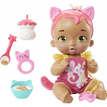 Mattel My Garden Baby Snack And Snuggle Kitten Interactive Hot Pink Doll HHP29 194735073764