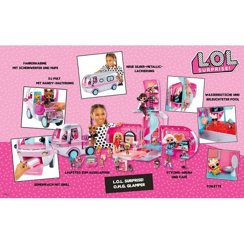 MGA Entertainment LOL Surprise OMG Glamper Fashion Camper Doll Playset With 55+ Surprises, Fully-Furnished With Light Up Pool 57