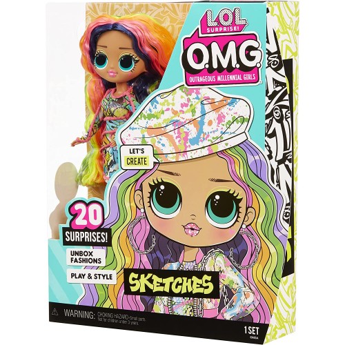 MGA Entertainment LOL Surprise OMG Sketches Fashion Doll With 20 Surprises 581857EUC 035051581857