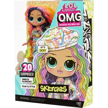 MGA Entertainment LOL Surprise OMG Sketches Fashion Doll With 20 Surprises 581857EUC 035051581857