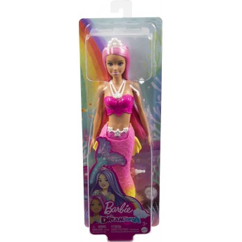 Mattel NEW Barbie Gorgon (Pink Hair) With Pink & Yellow Ombre Mermaid Tail and Tiara HGR08 / HGR11 194735055852