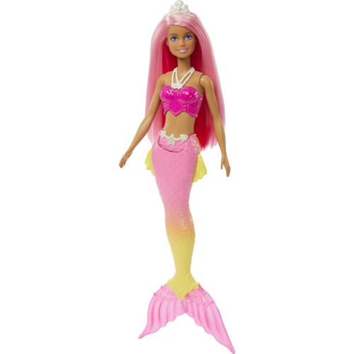 Mattel Νεα Barbie Γοργονα (Pink Hair) With Pink & Yellow Ombre Mermaid Tail and Tiara HGR08 / HGR11 194735055852