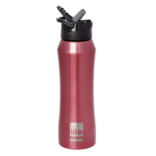eco life Μεταλλικό Θερμός Μπορντώ 550ml Eσωτερικό καλαμάκι 33-ΒΟ-3021 5208009001812