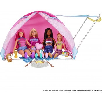 Mattel Barbie It Takes Two Camping Playset With Tent, 2 Dolls And 20 Pie HGC18 194735048069