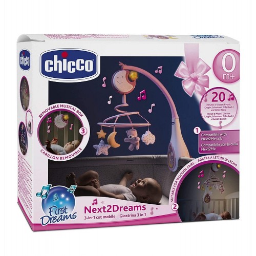 Chicco Next2Dream Mobile Μουσικό Περιστρεφόμενο Παιχνίδι 3 σε 1 - Ροζ Y01-07627-10 8058664089789