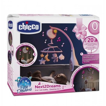 Chicco Next2Dreams Baby Mobile with Music Box for Cot and Bed - 3 in 1 Baby Pink Y01-07627-10 8058664089789