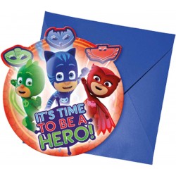 PROCOS Invitation Cards With Envelopes PJ Mask, 6 Pieces, Childrens Birthday Party 088635 5201184886359