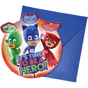 PROCOS Προσκλησεις με κοπτικό και Φακελα Pj Masks 6 τμχ, Πάρτι Γενεθλίων Για Παιδιά 088635 5201184886359