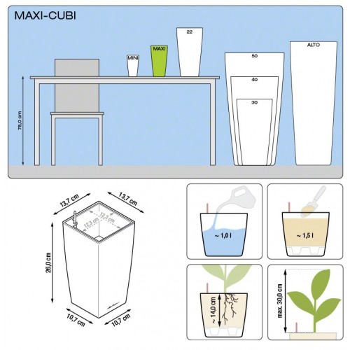 Lechusa LECHUZA ΑΥΤΟΠΟΤΙΖΟΜΕΝΗ ΓΛΑΣΤΡΑ MAXI-CUBI White High-Gloss All-In-One Set 18050 4008789180506