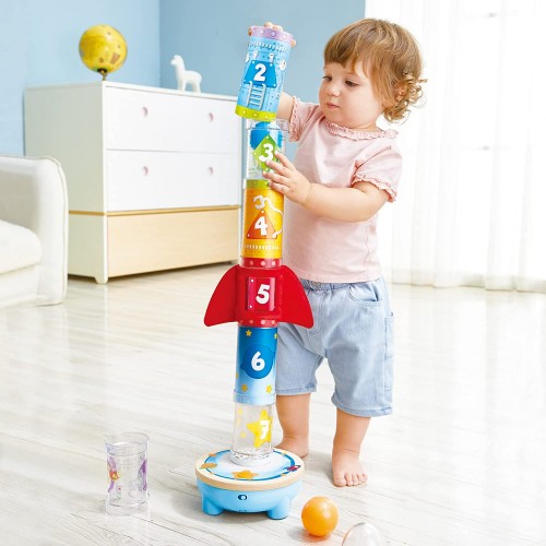 Hape Early Explorer Ξύλινος Πύραυλος Rocket Ball Air Stacker E0387B 6943478032729