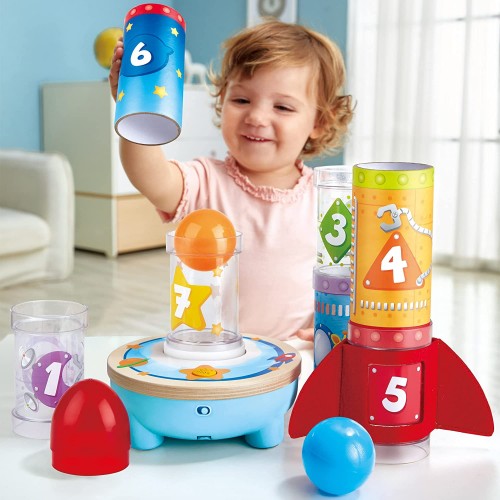 Hape Early Explorer Ξύλινος Πύραυλος Rocket Ball Air Stacker E0387B 6943478032729