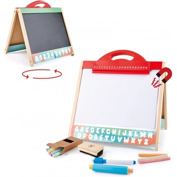 Hape 3 In 1 Tabletop 2 Sided Standing Artwork Easel Blackboard And Magnetic Erasable Whiteboard E1062A 6943478034723