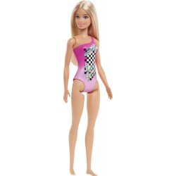Mattel Barbie Beach Water Play Κούκλα Με Ροζ Μαγιό και Καρό Σχέδια DWJ99 / HDC50 194735020041