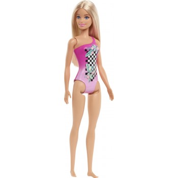 Mattel Barbie Beach Water Play Κούκλα Με Ροζ Μαγιό και Καρό Σχέδια DWJ99 / HDC50 194735020041