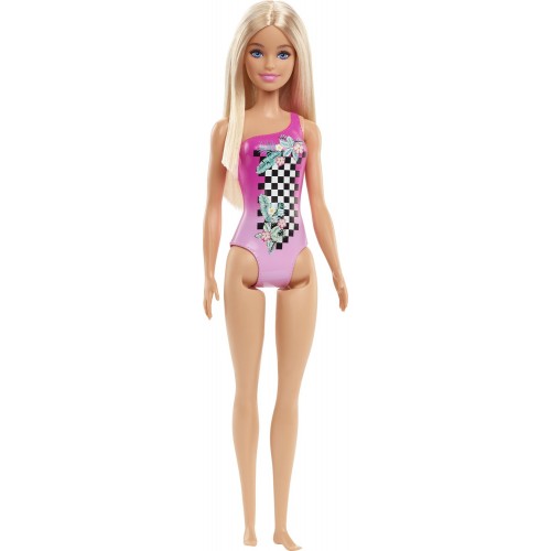 Mattel Barbie Beach Water Play Κούκλα Με Ροζ Μαγιό και Καρό Σχέδια DWJ99 / HDC50 194735020041