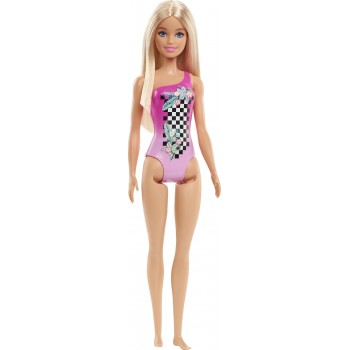 Mattel Barbie Beach Water Play Κούκλα Με Ροζ Μαγιό και Καρό Σχέδια DWJ99 / HDC50 194735020041