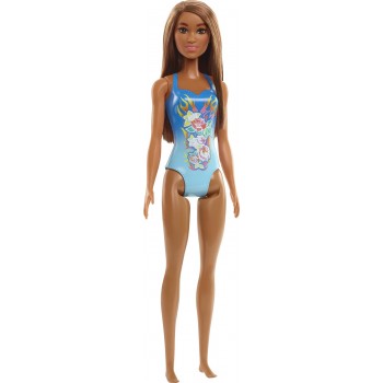 Mattel Barbie Beach Water Play Κούκλα Με Γαλάζιο Μαγιό και Φλόγες με Λουλούδια Σχέδια DWJ99 / HDC51 194735020034