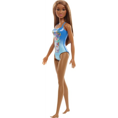 Mattel Barbie Beach Water Play Κούκλα Με Γαλάζιο Μαγιό και Φλόγες με Λουλούδια Σχέδια DWJ99 / HDC51 194735020034