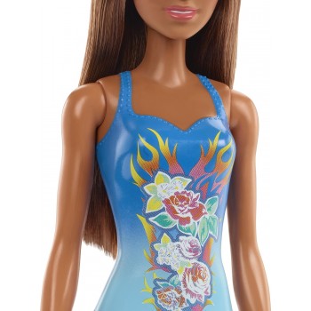 Mattel Barbie Beach Water Play Κούκλα Με Γαλάζιο Μαγιό και Φλόγες με Λουλούδια Σχέδια DWJ99 / HDC51 194735020034
