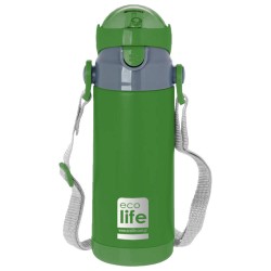 eco life Μεταλλικός Θερμός Παιδικός 400ml Πράσινο με εσωτερικό καλαμάκι & ιμάντα μεταφοράς 33-BO-2994 5208009002093