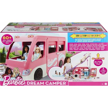 Mattel Barbie Dreamcamper Vehicle Playset, 2.5 Feet Tall With Rolling Wheels, 7 Play Areas, Pool, Slide And 60+ Accessories HCD4