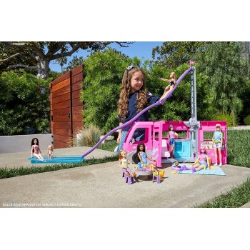 Mattel Barbie Dreamcamper Vehicle Playset, 2.5 Feet Tall With Rolling Wheels, 7 Play Areas, Pool, Slide And 60+ Accessories HCD4