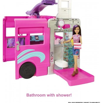 Mattel Barbie Dreamcamper Vehicle Playset, 2.5 Feet Tall With Rolling Wheels, 7 Play Areas, Pool, Slide And 60+ Accessories HCD4