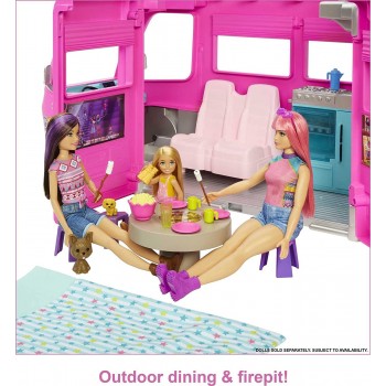 Mattel Barbie Dreamcamper Vehicle Playset, 2.5 Feet Tall With Rolling Wheels, 7 Play Areas, Pool, Slide And 60+ Accessories HCD4