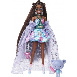 Mattel Barbie Extra Fancy Doll In Teddy-Print Gown With Sheer Train, Teddy Bear HHN13 194735072620
