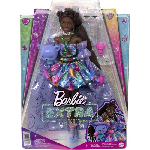 Mattel Barbie Extra Fancy Doll In Teddy-Print Gown With Sheer Train, Teddy Bear HHN13 194735072620
