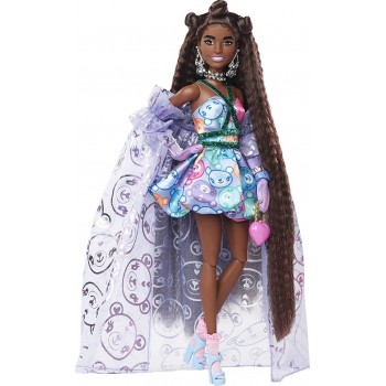 Mattel Barbie Extra Fancy Doll In Teddy-Print Gown With Sheer Train, Teddy Bear HHN13 194735072620
