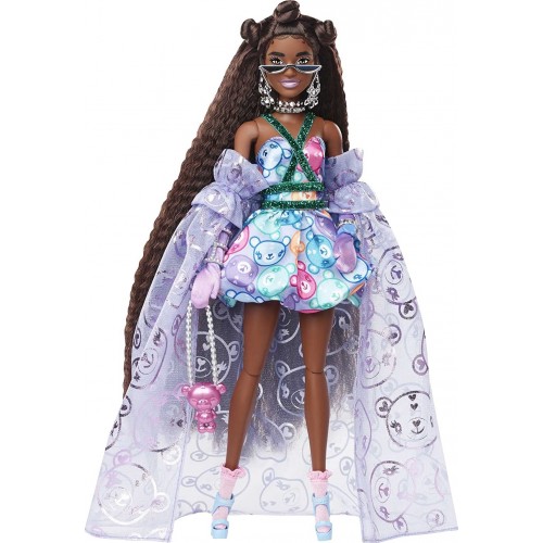 Mattel Barbie Extra Fancy Doll In Teddy-Print Gown With Sheer Train, Teddy Bear HHN13 194735072620