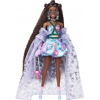 Mattel Barbie Extra Fancy Doll In Teddy-Print Gown With Sheer Train, Teddy Bear HHN13 194735072620