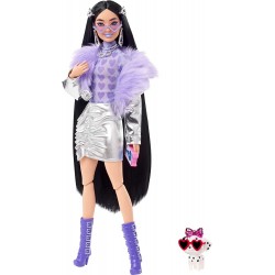 Mattel Barbie Dolls And Accessories, Extra Doll, Black Hair With Clips Pet Dalmation, Metallic Silver Jacket,  HHN07 19473507261