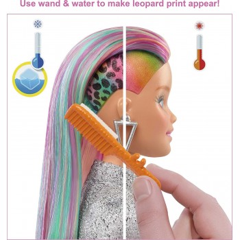 Mattel Barbie Leopard Rainbow Hair Ξανθιά Κούκλα Color-change Hair Feature, 16 Αξεσουάρ GRN81 887961909029