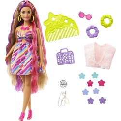 Mattel Barbie Totally Hair Flower-themed Doll, Curvy, 8.5 Inch Fantasy Hair, Dress, 15 and Fashion Play Accessories 8 HCM89 1947