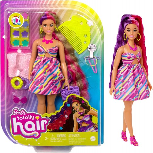 Mattel Barbie Totally Hair Flower-themed Doll, Curvy, 8.5 Inch Fantasy Hair, Dress, 15 and Fashion Play Accessories HCM89 194735
