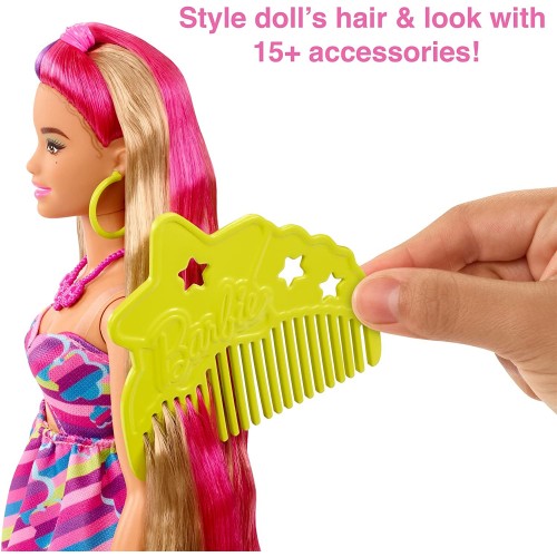 Mattel Barbie Totally Hair Flower-themed Doll, Curvy, 8.5 Inch Fantasy Hair, Dress, 15 and Fashion Play Accessories 8 HCM89 1947