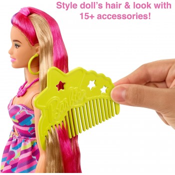 Mattel Barbie Totally Hair Flower-themed Doll, Curvy, 8.5 Inch Fantasy Hair, Dress, 15 and Fashion Play Accessories 8 HCM89 1947