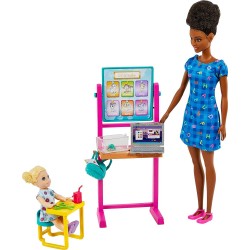 Mattel Barbie Teacher Doll Brunette,Toddler Blonde, Flip Board, Laptop, Backpack, Toddler Desk, Pet Turtle DHB63 / HCN20 1947350