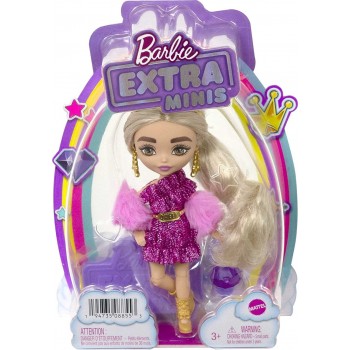 Mattel Barbie Extra Minis Doll 8 5.5 In Wearing Shimmery Dress And Furry Shrug HGP62 / HJK67 194735088553